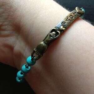 Turquoise LOVE Bracelet 6.5" - 7.5" semi-precious stones brass new old stock
